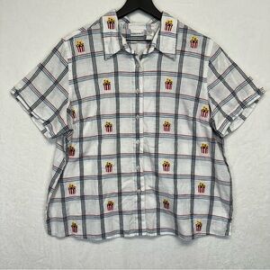 Vintage Fashion Bug Plus 18/20 Womens Plaid Embroidered Floral Button Up Shirt